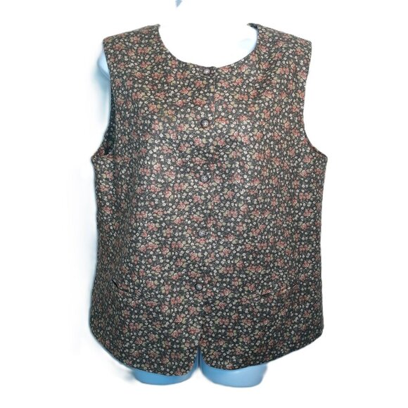 Vtg Chaus Sport Linen Blend Calico Floral Vest Midi Skirt Set 8 Cottagecore Fall - Picture 5 of 10